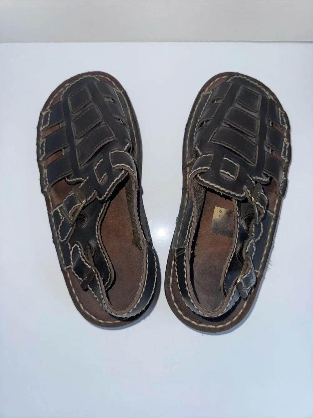 VINTAGE RUGGED OUTERWEAR brown leather 90s grunge fisherman’s sandals 5.5
